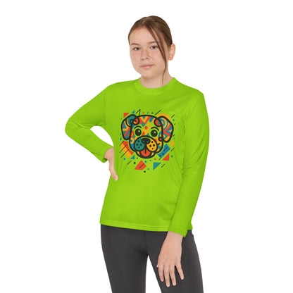 Youth Long Sleeve Tee - Colorful Geometric Dog Design