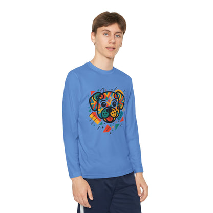 Youth Long Sleeve Tee - Colorful Geometric Dog Design