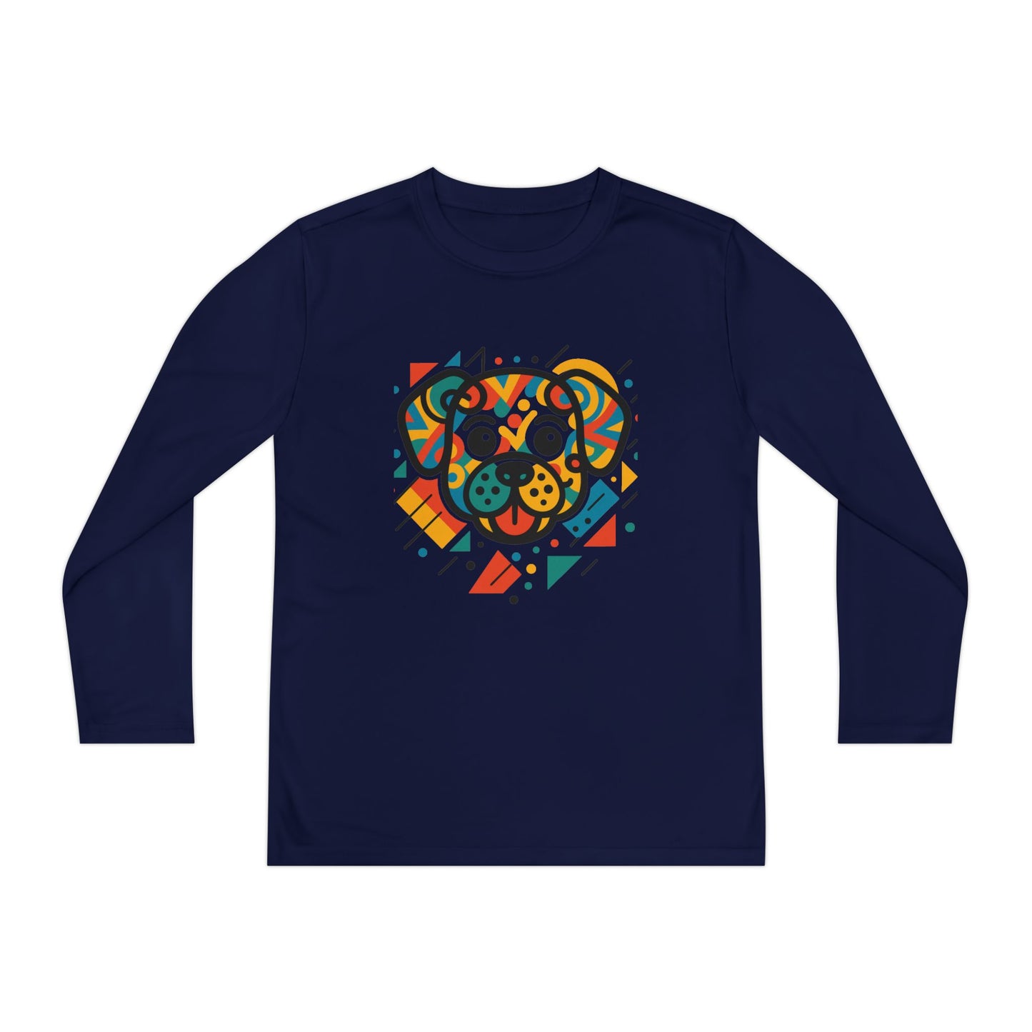 Youth Long Sleeve Tee - Colorful Geometric Dog Design