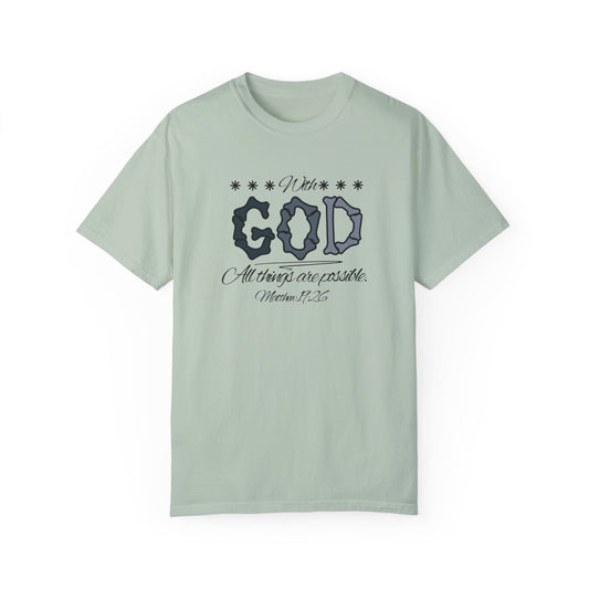 Faith Inspired T-shirt Matthew 19:26 Monochrome Design