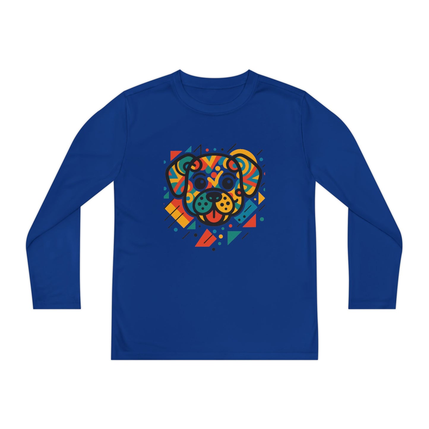 Youth Long Sleeve Tee - Colorful Geometric Dog Design