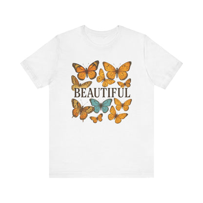 T-Shirt - 'BEAUTIFUL' Yellow Butterfly Design Short Sleeve Tee
