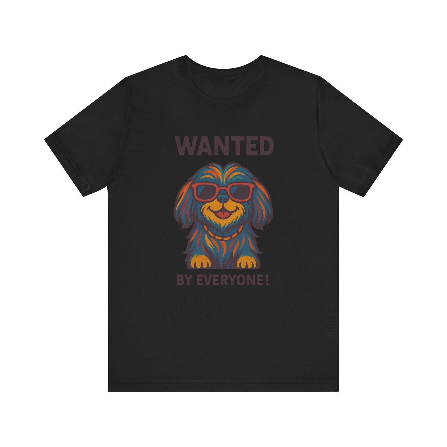 Shitzu Unisex Tee with Multicolored Fur and Sunglasses Design