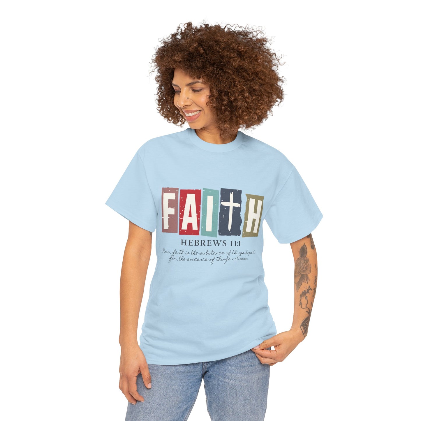 Funky Christian Tee - Colorful FAITH Design - Hebrews 11:1