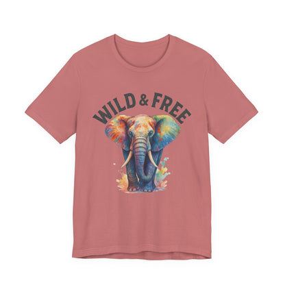 Wild & Free Elephant Tee, Unisex Short Sleeve T-Shirt for Nature Lovers, Bohemian Style Gift, Eco-Friendly Apparel, Adventure Shirt