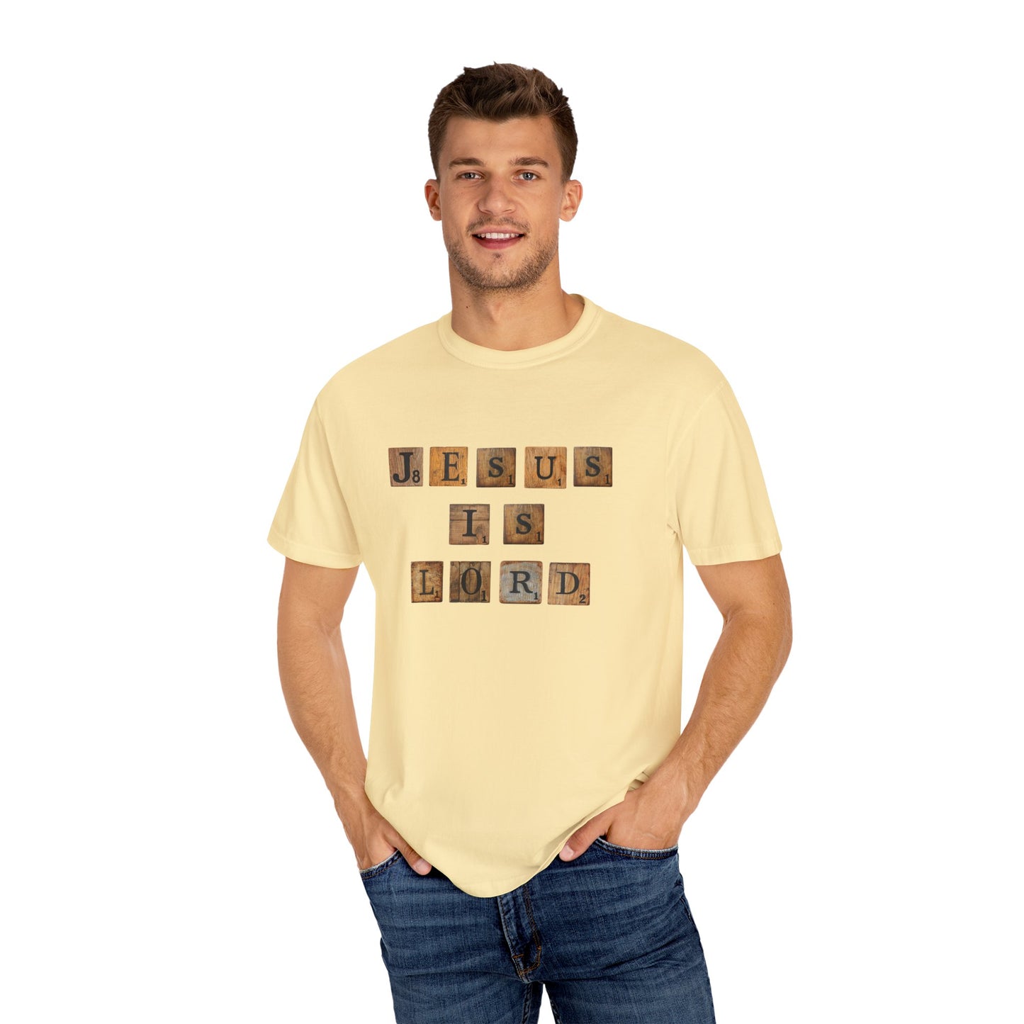 Jesus is Lord Scrabble Tile Unisex Garment-Dyed T-shirt