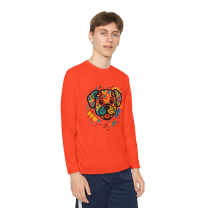 Youth Long Sleeve Tee - Colorful Geometric Dog Design