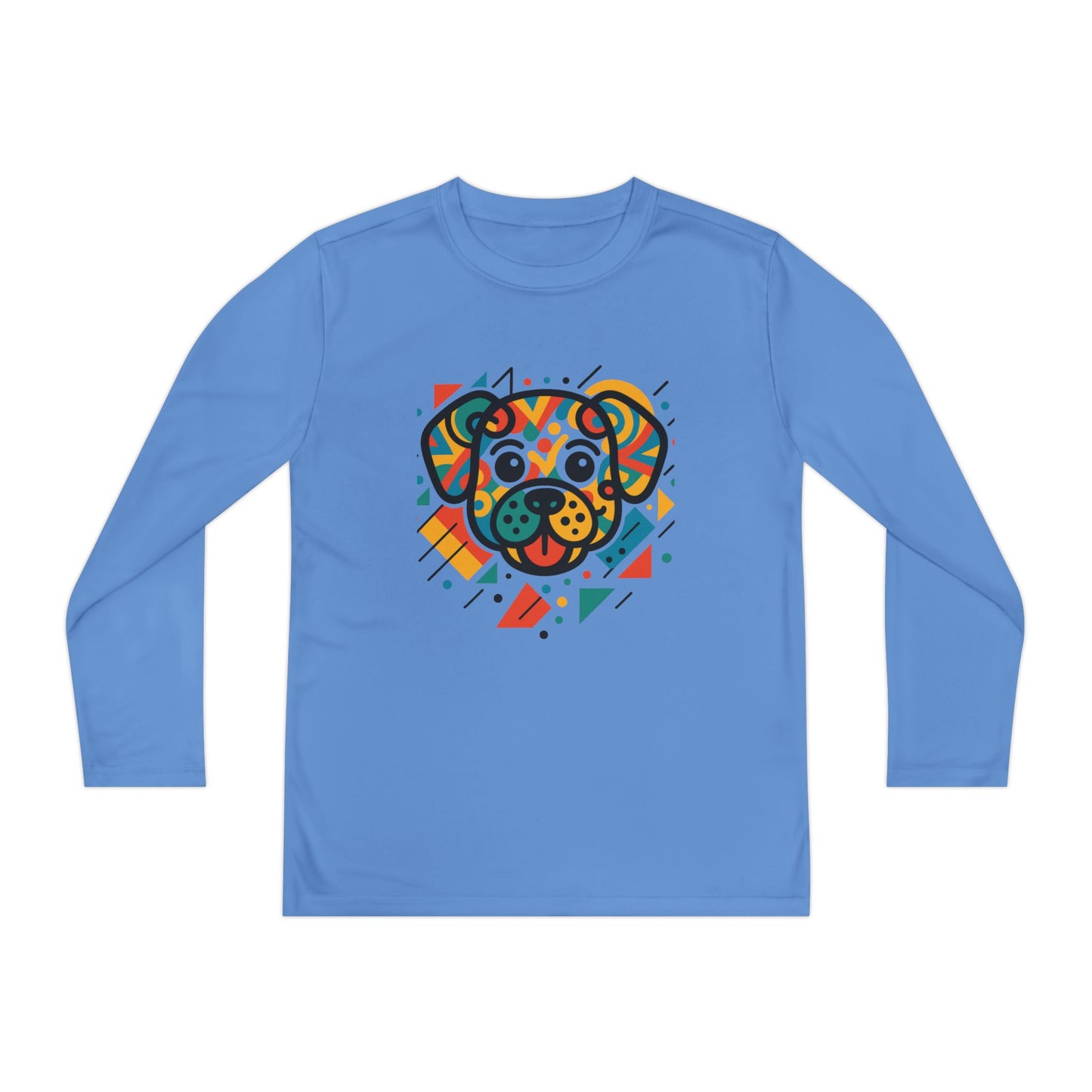 Youth Long Sleeve Tee - Colorful Geometric Dog Design