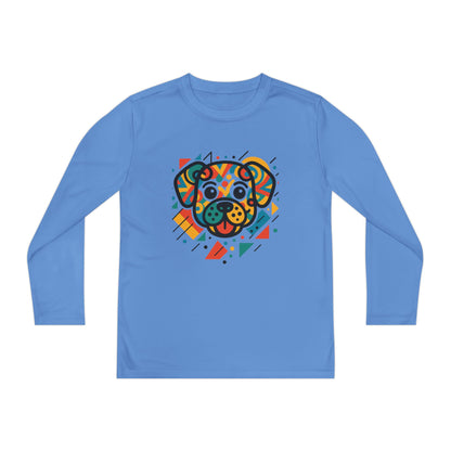 Youth Long Sleeve Tee - Colorful Geometric Dog Design