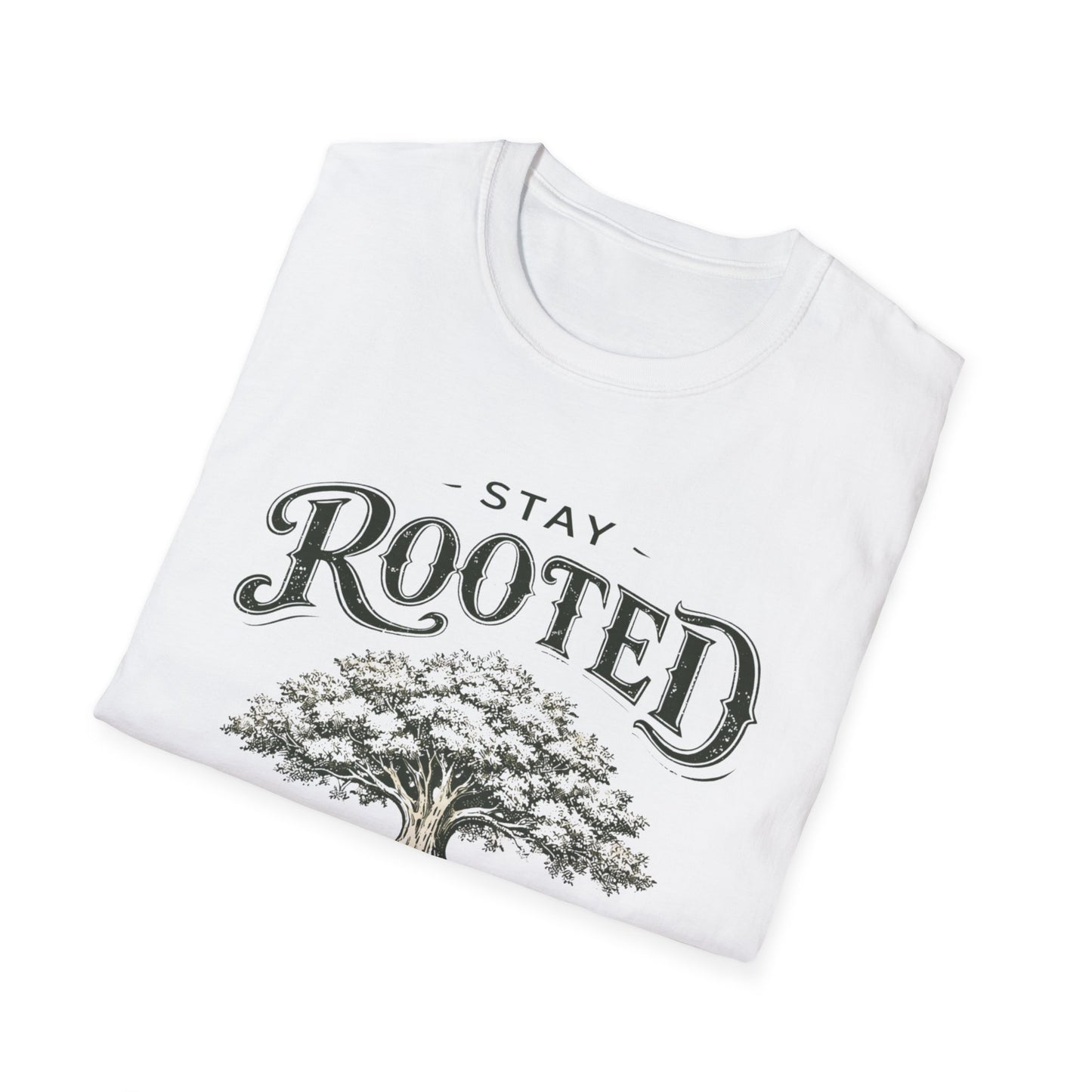 Stay Rooted Tree T-Shirt — Colossians 2:7 Scripture Tee