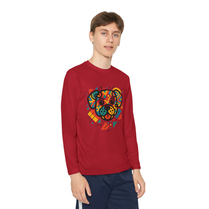 Youth Long Sleeve Tee - Colorful Geometric Dog Design