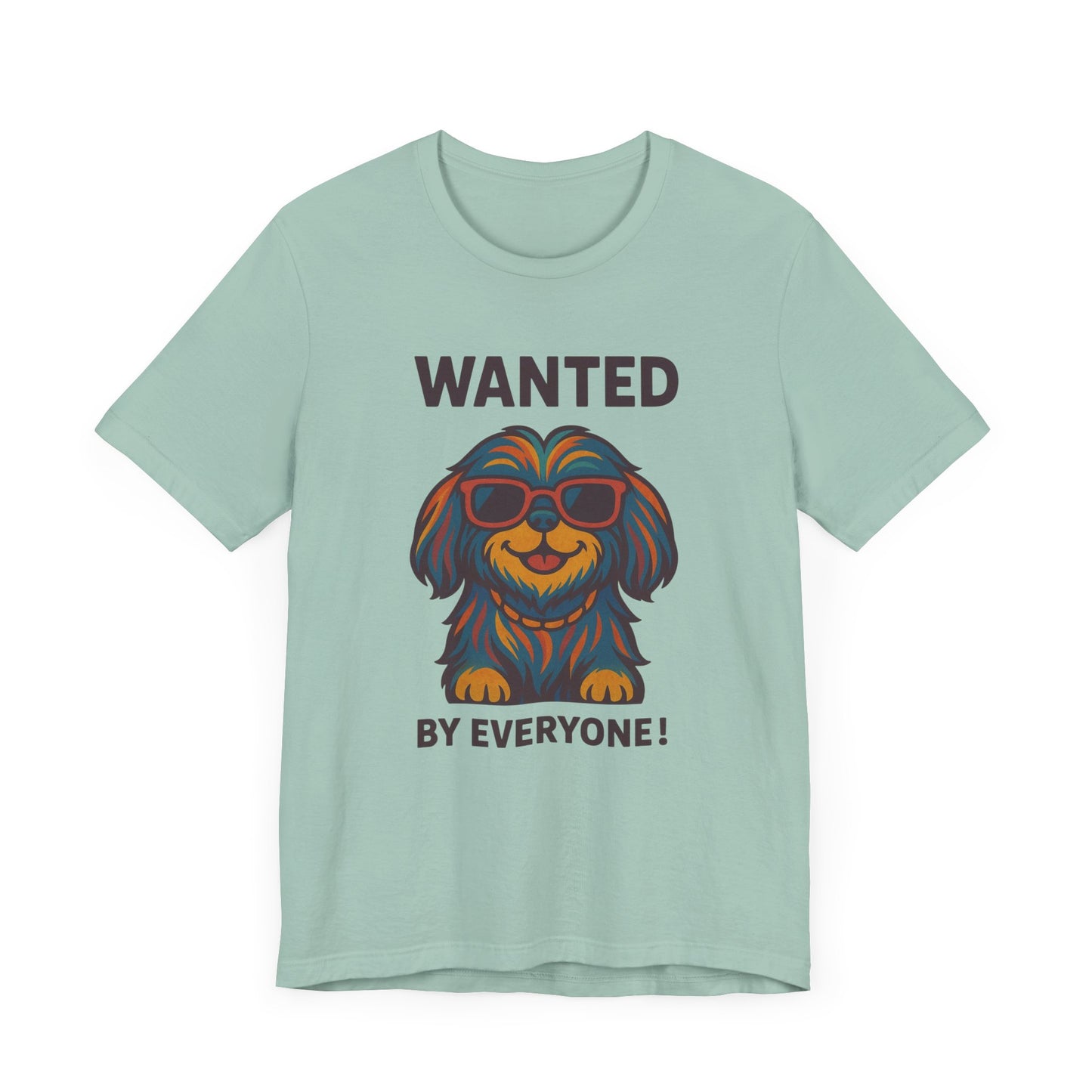 Shitzu Unisex Tee with Multicolored Fur and Sunglasses Design