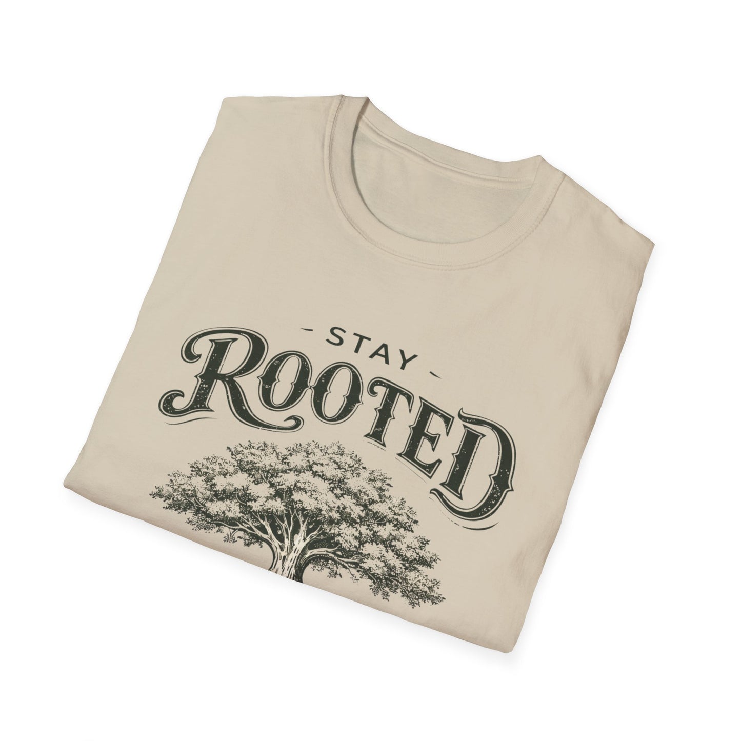 Stay Rooted Tree T-Shirt — Colossians 2:7 Scripture Tee