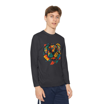 Youth Long Sleeve Tee - Colorful Geometric Dog Design