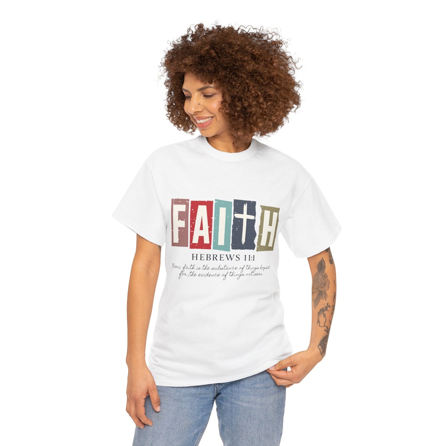 Funky Christian Tee - Colorful FAITH Design - Hebrews 11:1