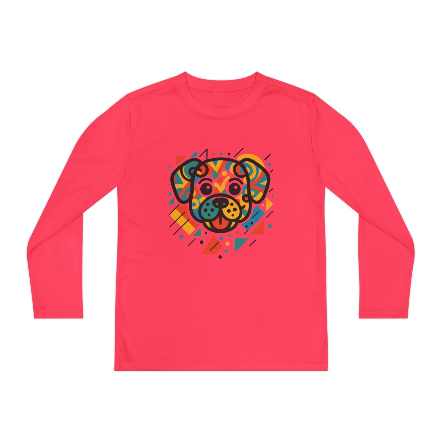 Youth Long Sleeve Tee - Colorful Geometric Dog Design