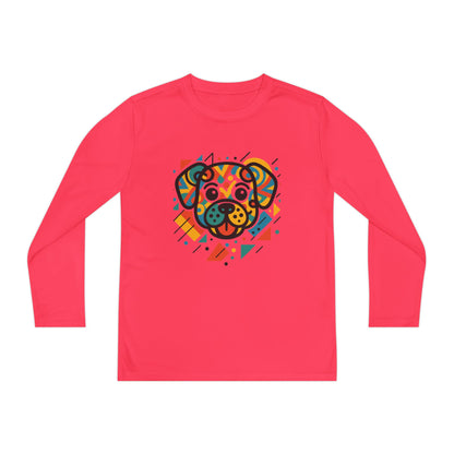 Youth Long Sleeve Tee - Colorful Geometric Dog Design