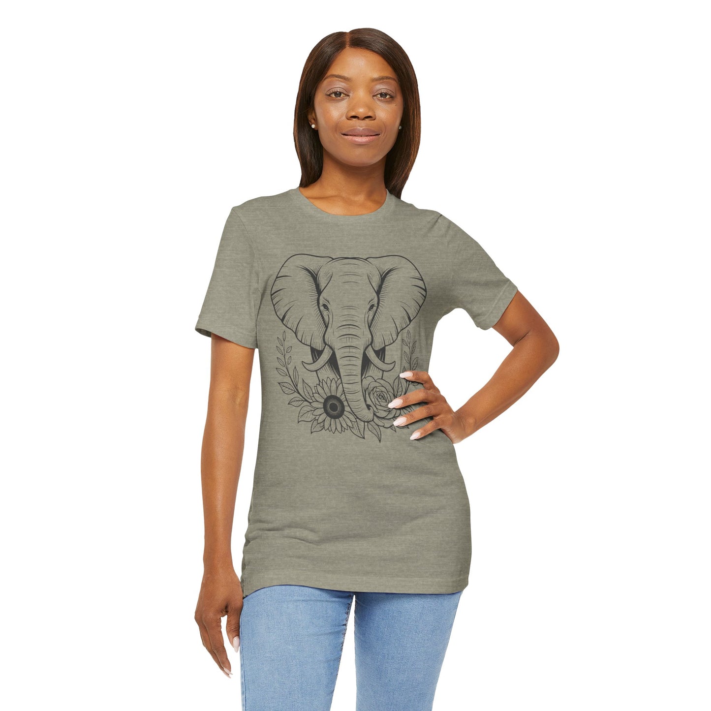 Elephant & Floral Strength T-Shirt — "Strength Meets Beauty"