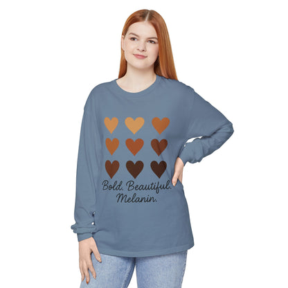 Unisex Long Sleeve T-Shirt - Bold, Beautiful Melanin - Celebrate Diversity, Perfect for Everyday Wear, Gift for Friends and Family