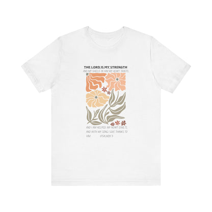 Boho Retro Flower T-shirt with Psalm 28:7