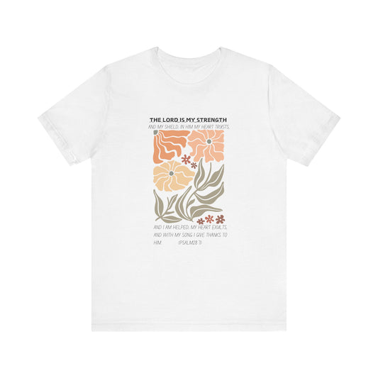 Boho Retro Flower T-shirt with Psalm 28:7